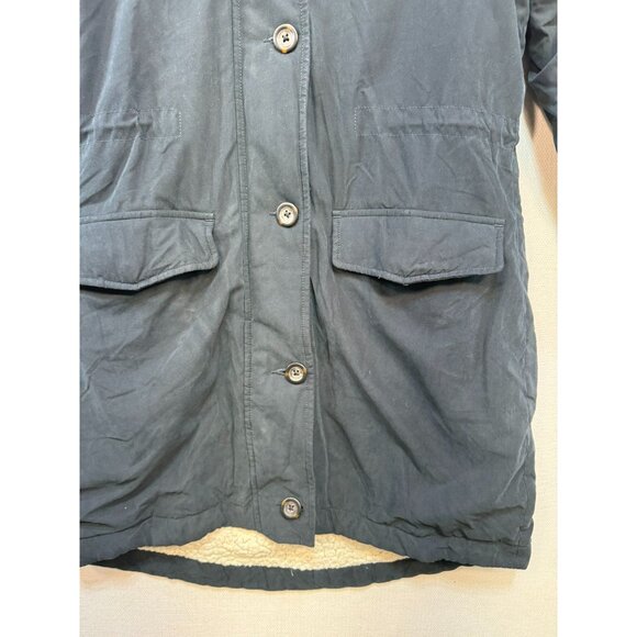 Abercrombie & Fitch Black Hooded Parka Coat Removable Faux Fur Trim Size M Faded - Picture 2 of 13